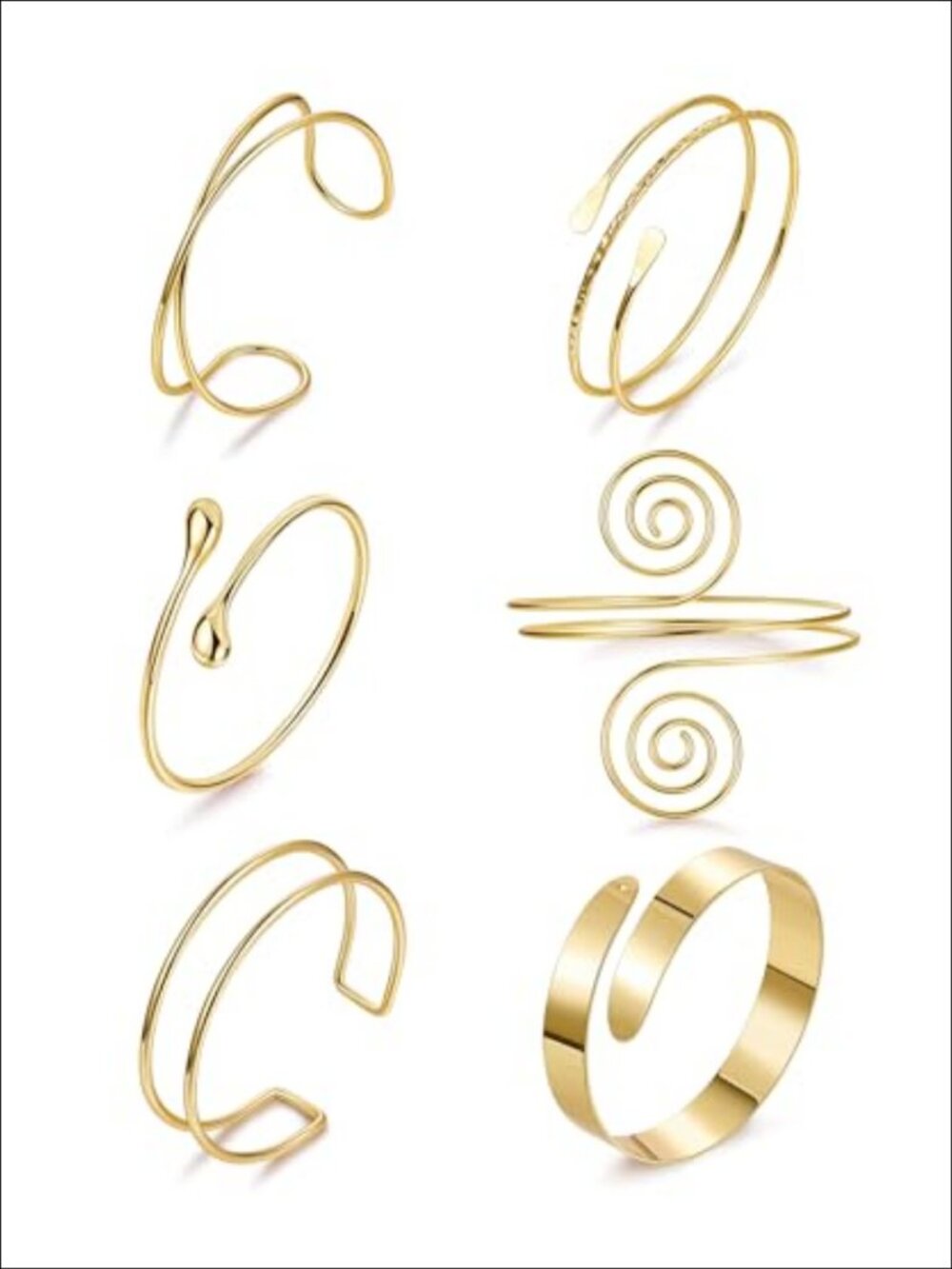 6PC Gold Alloy Adjustable Upper Arm Cuff Bracelet Set Minimalist Coil Swirl